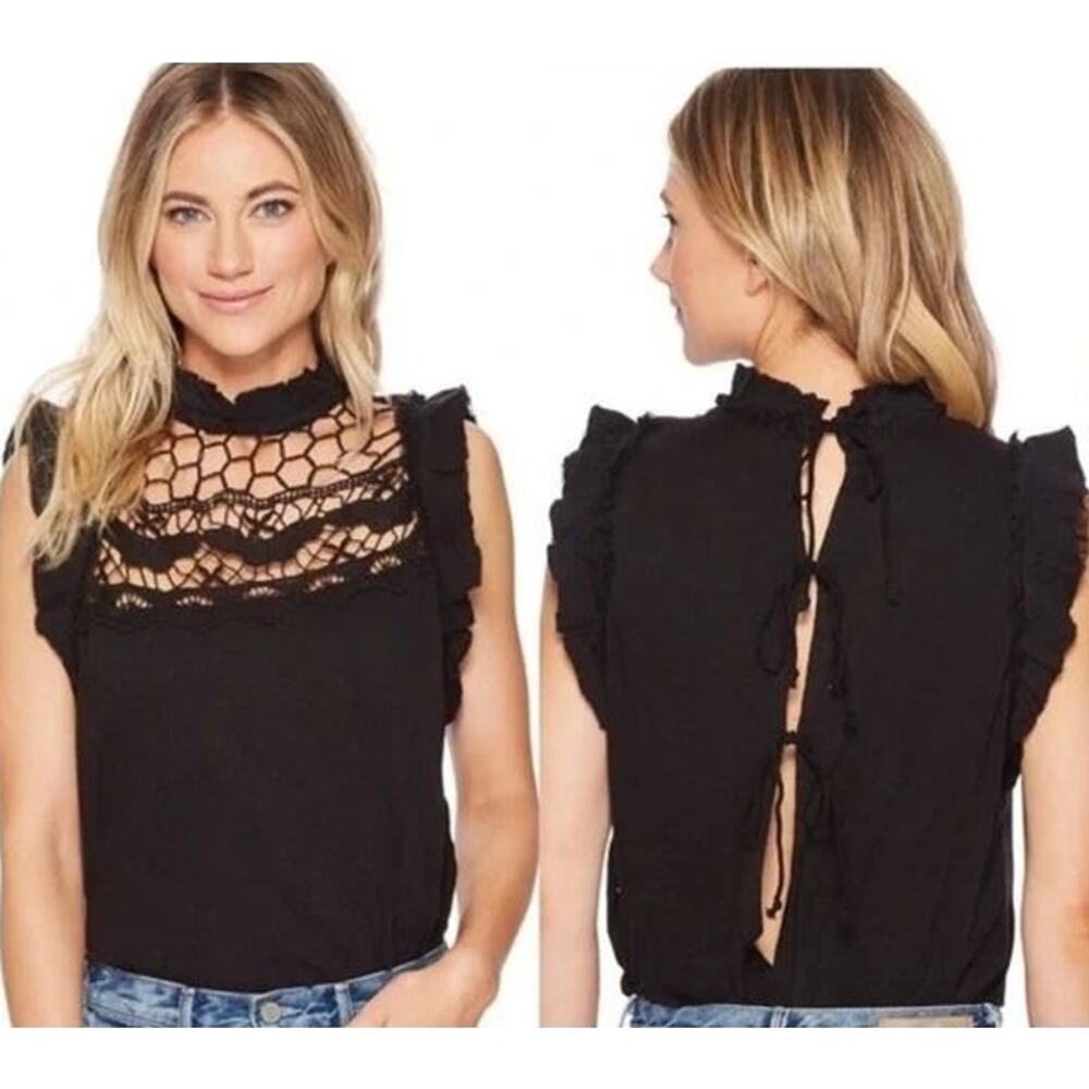 NWT Free People Simply Smiles Crochet Pure Cotton Open Tied Back Blouse